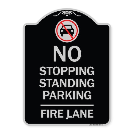 Signmission No Stopping Standing Fire Lane W/ Graphic Heavy-Gauge Aluminum Sign, 24" x 18", BS-1824-23573 A-DES-BS-1824-23573